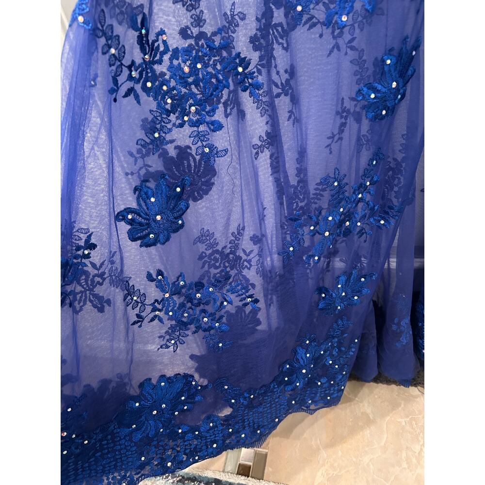 Jovani Royal Blue Beaded Illusion Halter Floor Length Gown Dress Size 6 - Picture 5 of 11